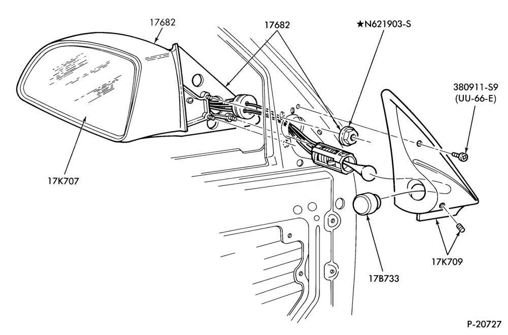 Схема SPEEDOMETER, BUMPERS, MIRRORS AND WIPERS-Mirror - remote - B/T 54