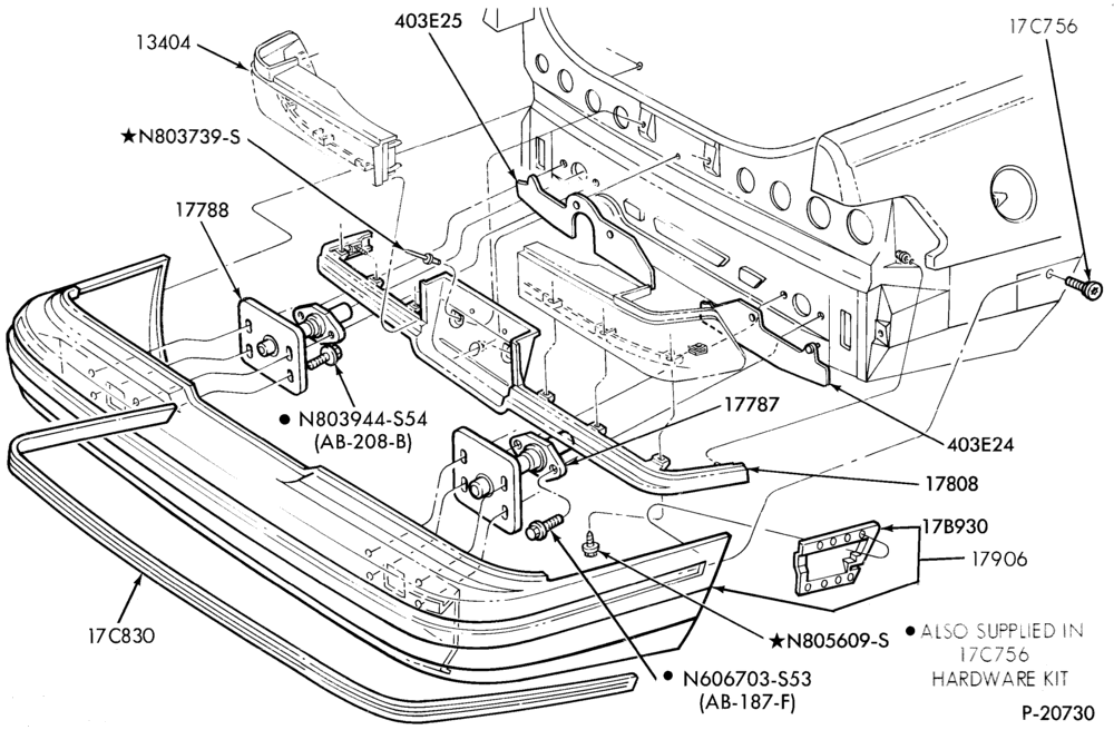 Схема SPEEDOMETER, BUMPERS, MIRRORS AND WIPERS-Bumper- rear-B/T 54