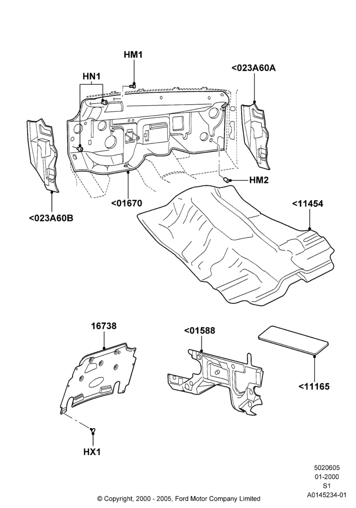 Схема Шумоизоляция — перед, Fitted Under The Vehicle; 31.01.2000–30.06.2005