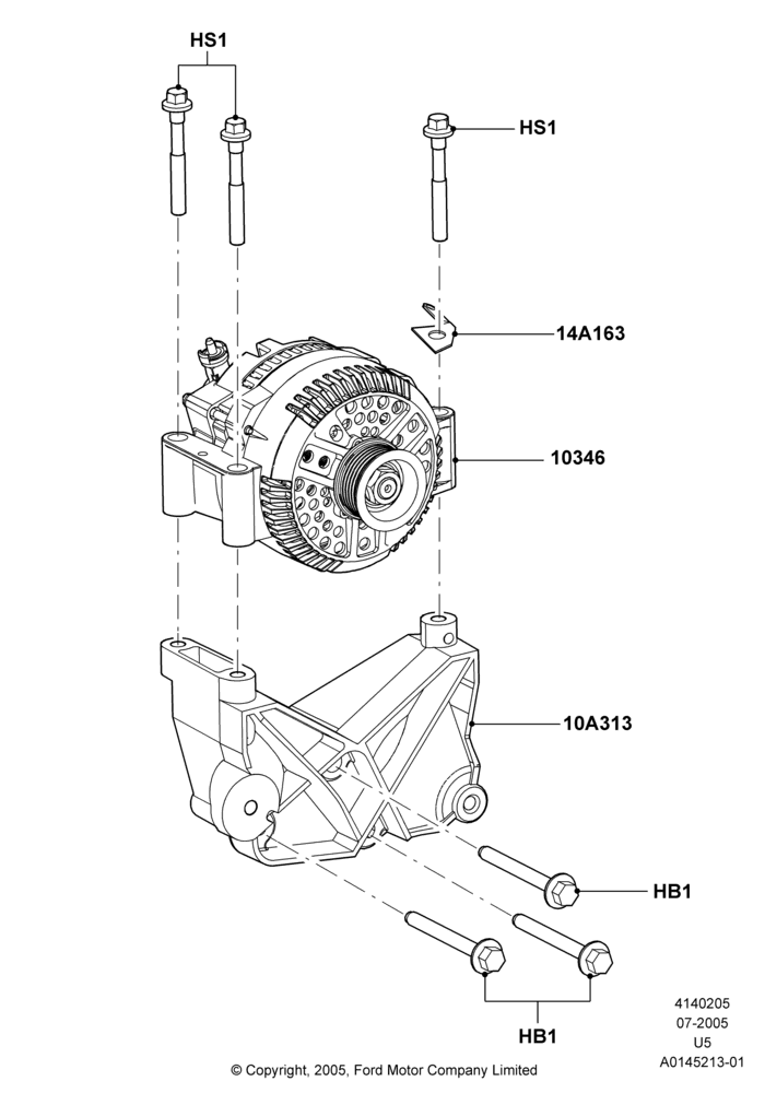 Схема Генератор и крепление, 4.0L V6 12V SOHC EFI; 19.07.2005–16.12.2010