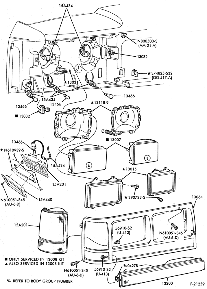 Схема LAMPS-Headlamps, parking, cornering and fender side marker- Ford