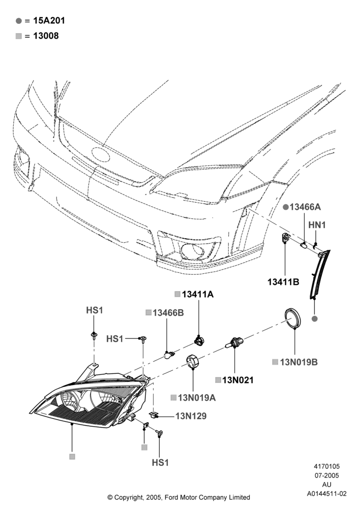 Схема Фары и передние указатели, With Exterior Appearance Pack; 18.07.2005–27.08.2007