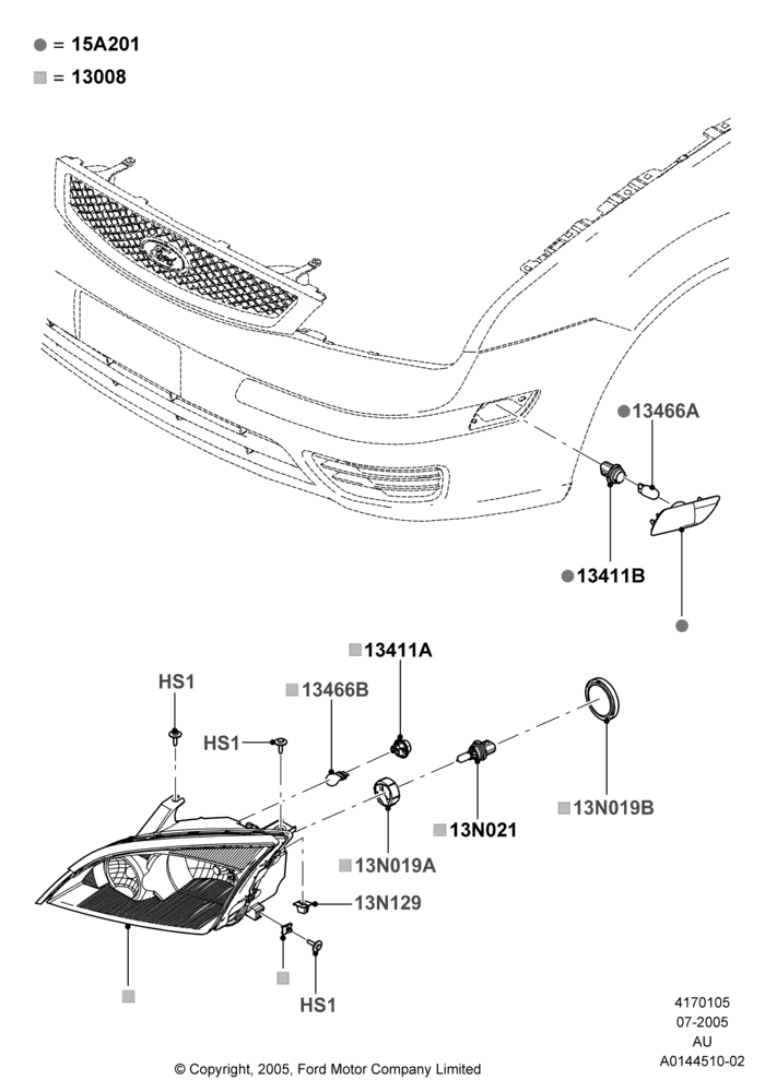 Схема Фары и передние указатели, Less Exterior Appearance Pack; 18.07.2005–27.08.2007