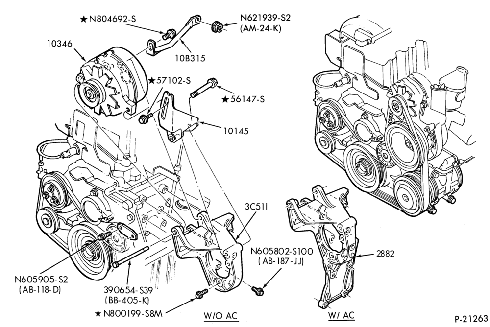 Схема DISTRIBUTOR AND IGNITION SYSTEM-Alternator mounting brackets- 4 cyl. 140 (2.3L) HSC