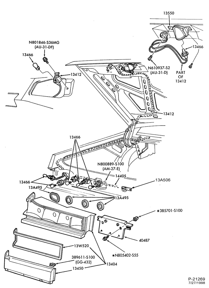 Схема LAMPS-Rear lamp, backup, license plate and body side marker - B/T 54- Mercury