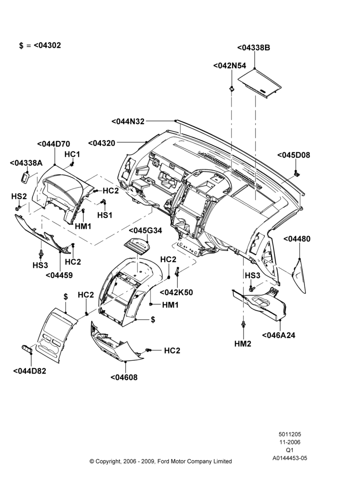 Схема Панель приборов, Ford Series, Trim Pieces; 06.11.2006–12.07.2010
