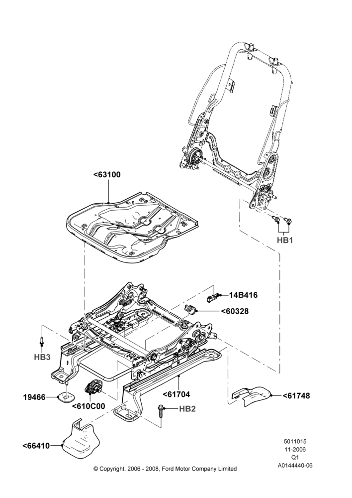Схема Основание переднего сиденья, Less Power Driver Seat Adjuster; 06.11.2006–24.12.2014