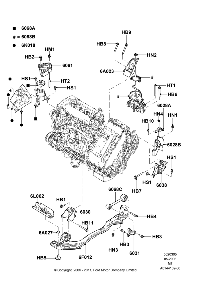 Схема Опоры двигателя, 2.3LI4 16v Gas/Electric DOHC Hybrid; 01.05.2006–23.06.2008