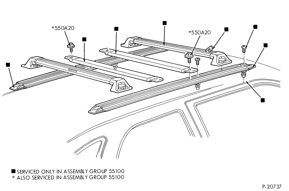 Схема LIFT/TAILGATE, LUGGAGE & BACK WINDOW-Luggage carrier - roof