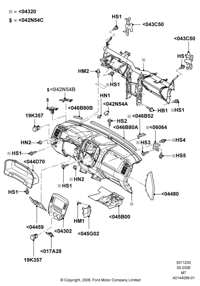 Схема Панель приборов, Ford Series, Less Hybrid Version; 01.05.2006–08.01.2007