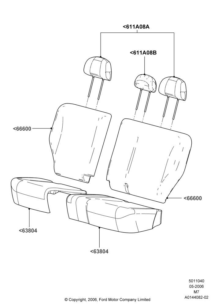 Схема Rear Seat Covers, Ford Series; 01.05.2006–08.01.2007