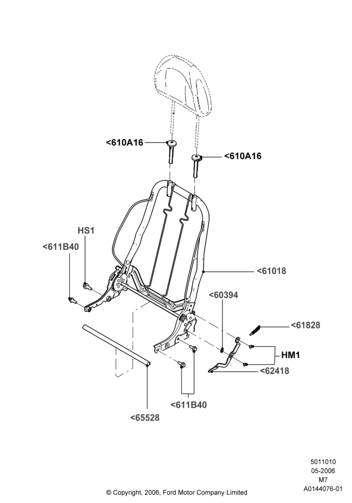Схема Спинка переднего сиденья, Less LH Lumbar Support; 01.05.2006–08.01.2007