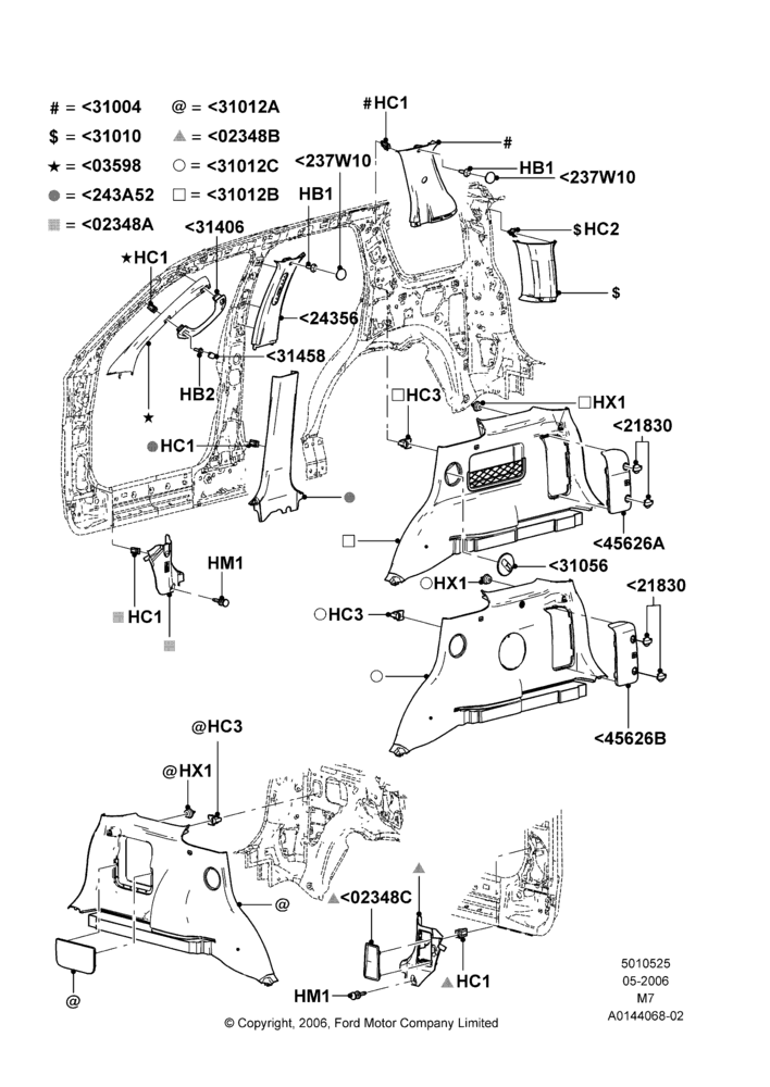 Схема Боковая отделка, Ford Series, Less Hybrid Version; 01.05.2006–08.01.2007