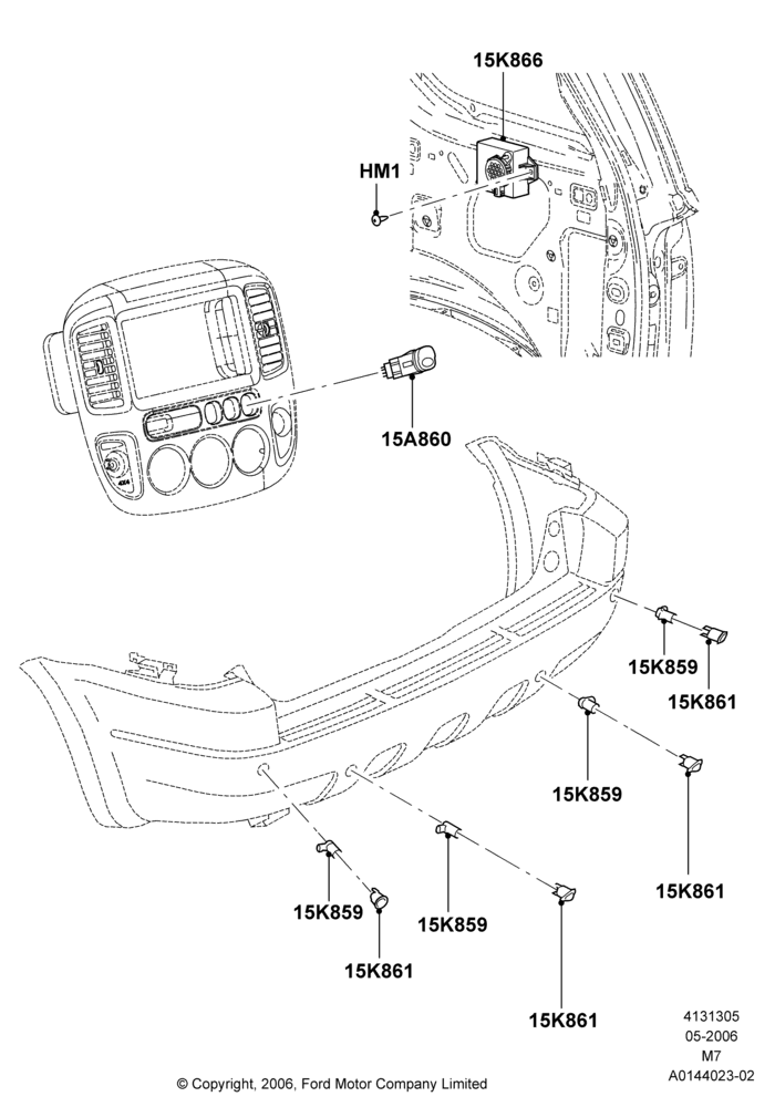 Схема Парктроник, Ford Series, With Reverse Proximity Sensor; 01.05.2006–08.01.2007