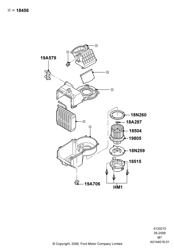 Схема Климат — внутренние компоненты, Less Air Conditioning, Evaporator And Blower Main Unit Assembly; 01.05.2006–08.01.2007