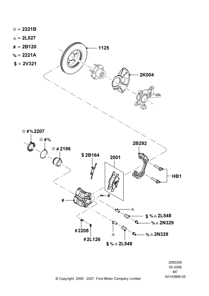 Схема Передние тормозные диски и суппорты, With 4 Wheel Disc-Brake; 01.05.2006–08.01.2007