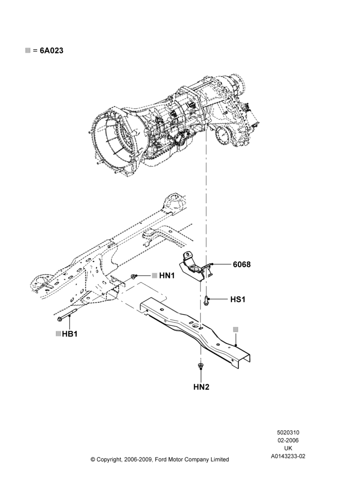 Схема Опоры КПП, 4.0L V6 12V SOHC EFI, 4WD; 30.01.2006–29.10.2010