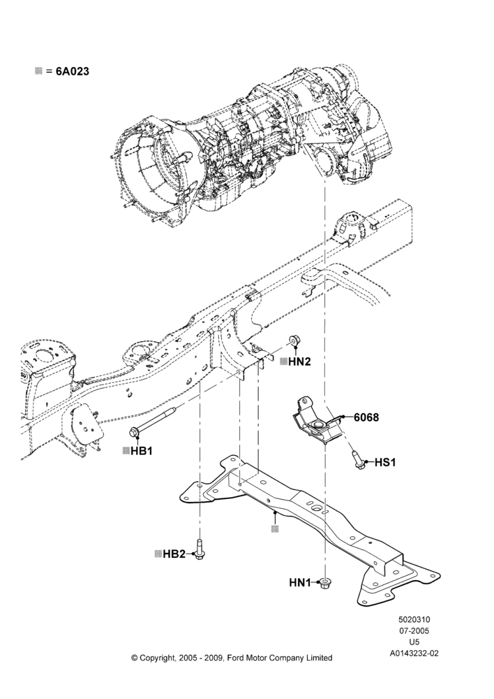 Схема Опоры КПП, 4.0L V6 12V SOHC EFI, 4WD; 19.07.2005–16.12.2010