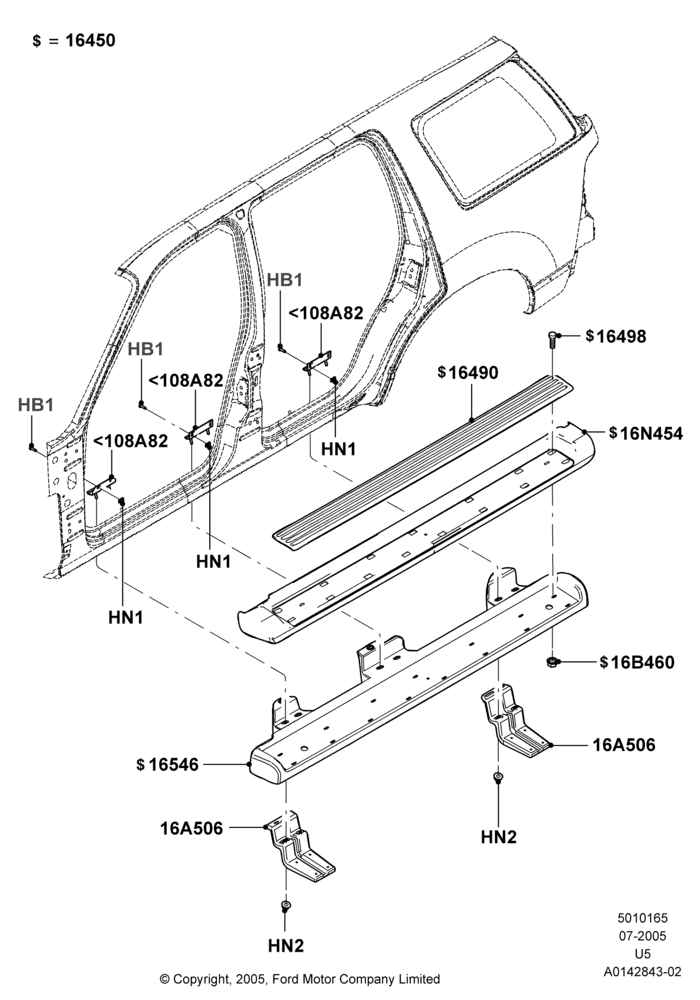 Схема Подножки, Eddie Bauer, Ford Series, Less Side Auxiliary Step, Limited, Running Boards - Accent Colour, Production Board; 19.07.2005–13.08.2008