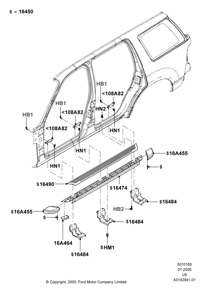 Схема Подножки, Base, Ford Series, Less Running Boards, Limited, With Side Step Bars, XLT, Production Board; 19.07.2005–07.08.2006
