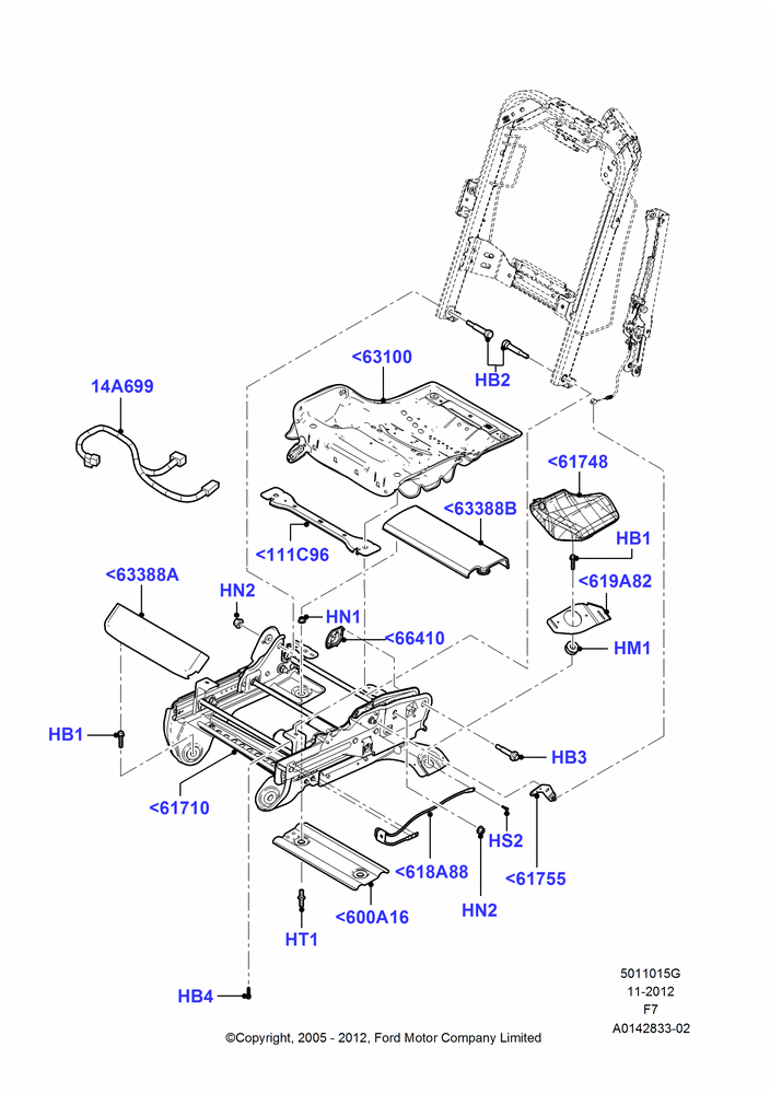 Схема Основание переднего сиденья, With 40/20/40 Split Bench Frnt Seat, With Captain Chair Front Seats, With Driver 6 Way Pwr.Seat Adjuster, With Fr Seat Integrated Restraints; 16.05.2005–18.12.2006