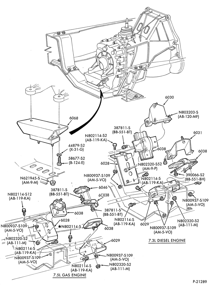 Схема 8 CYL. 7.3L - DIESEL - DIRECT INJECTION - TURBO-Engine supports (front & rear) - 4x4-F59(Stripped Chassis)