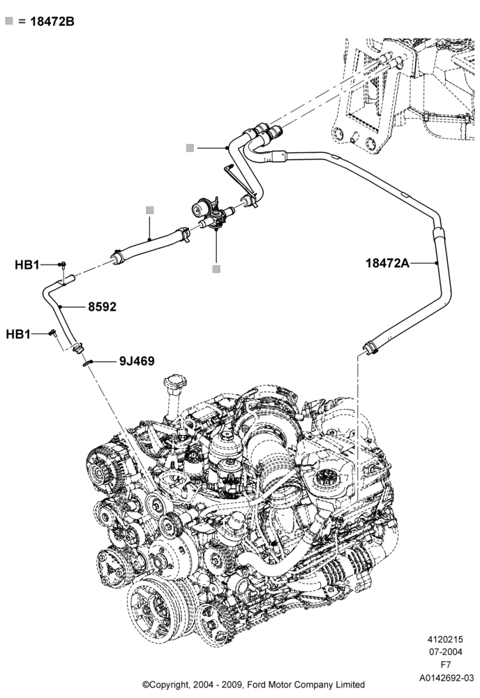 Схема Шланги отопителя, 6.0L OHV Diesel V8, With High Ambient Temp/Speed Pack; 19.07.2004–18.12.2006