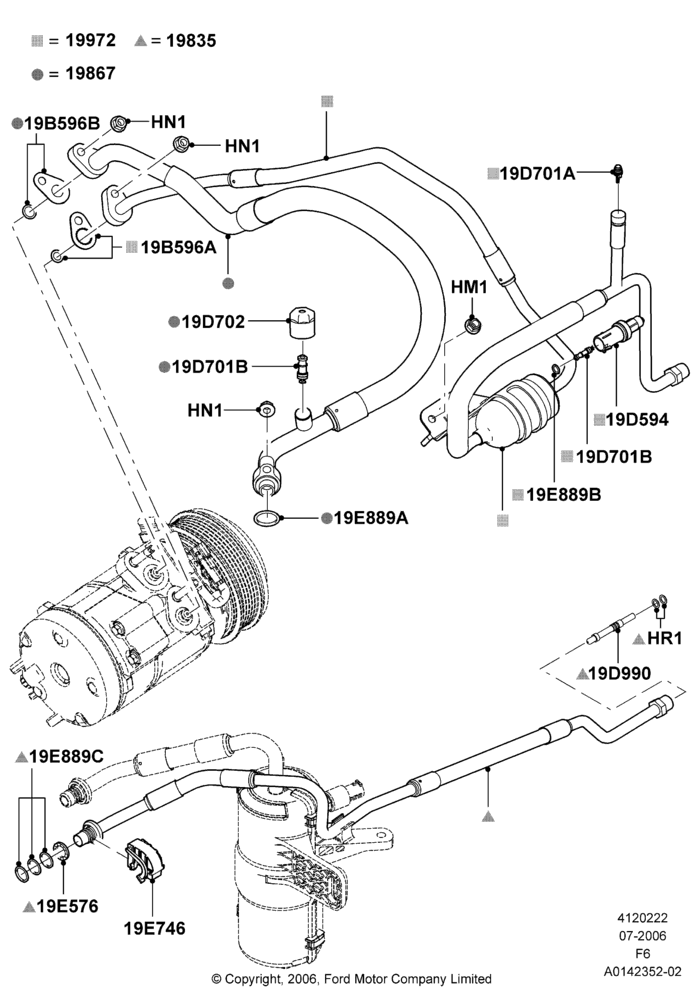 Схема Система кондиционирования, 4.2L V6 12v OHV EFI; 17.07.2006–18.08.2008