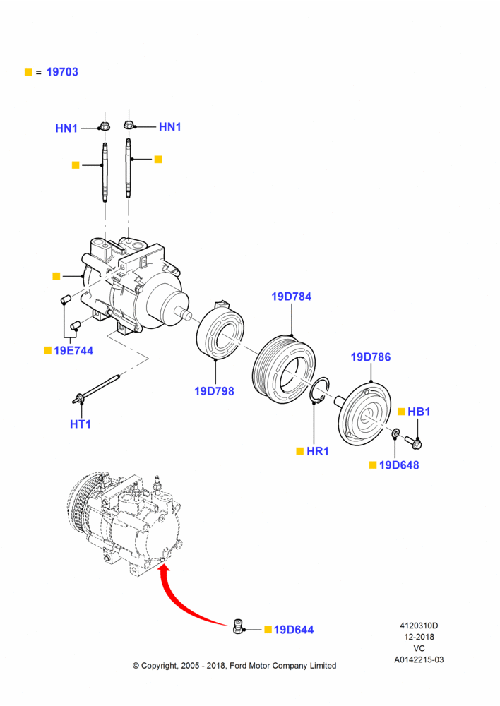 Схема Конденсатор и компрессор кондиционера, Compressor Assy; 25.07.2005–30.08.2011