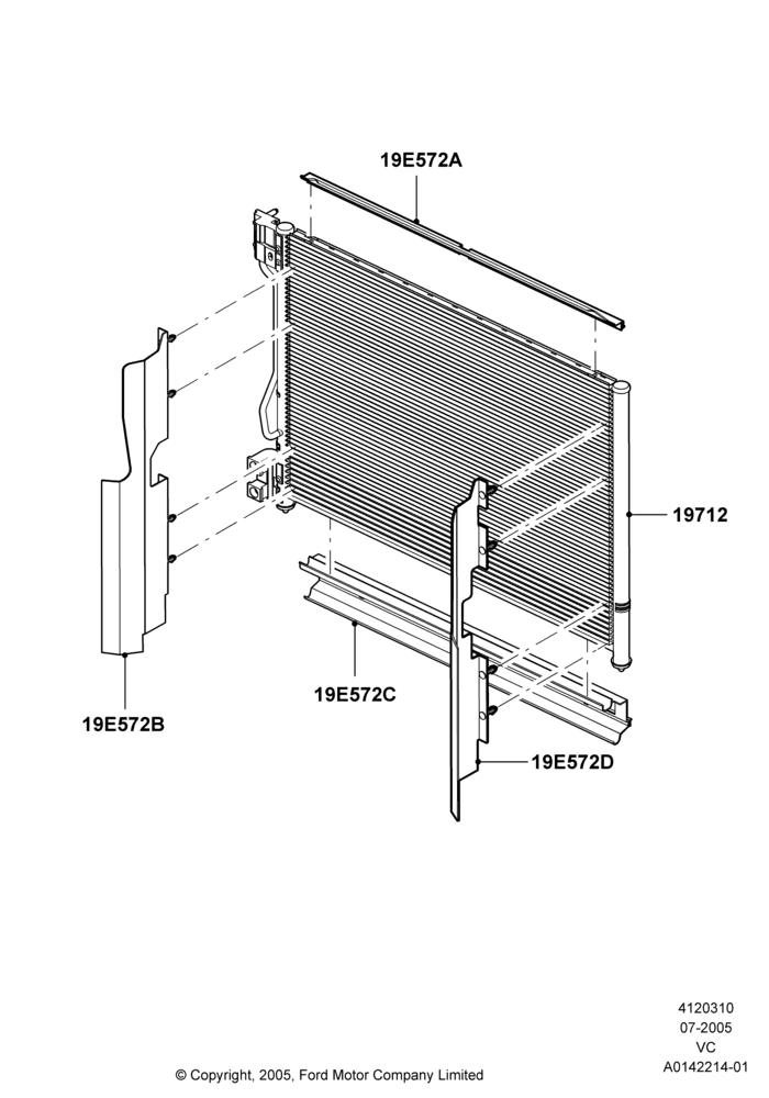 Схема Конденсатор и компрессор кондиционера, Condenser Assy; 25.07.2005–30.08.2011
