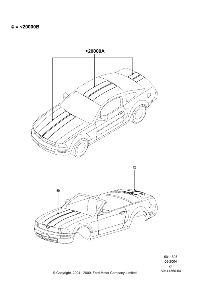 Схема Декоративные наклейки, Accessory, Racing Stripe Kit, Use With Or Without Pedestal Type Spoiler; 07.09.2004–26.02.2009