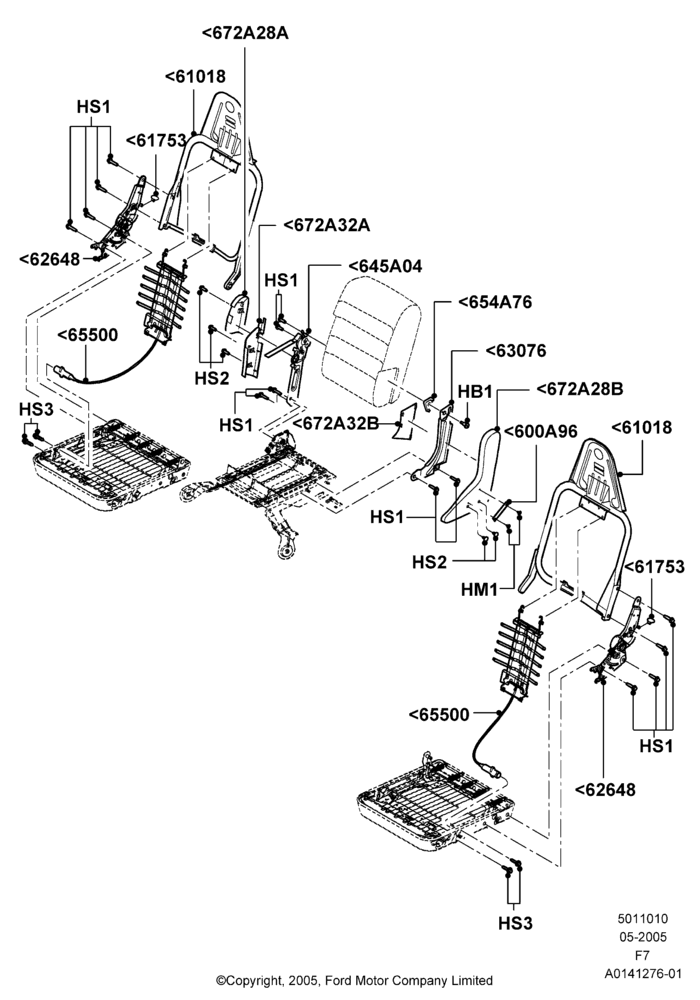 Схема Спинка переднего сиденья, Less Fr Seat Integrated Restraints, With 40/20/40 Split Bench Frnt Seat; 16.05.2005–18.12.2006