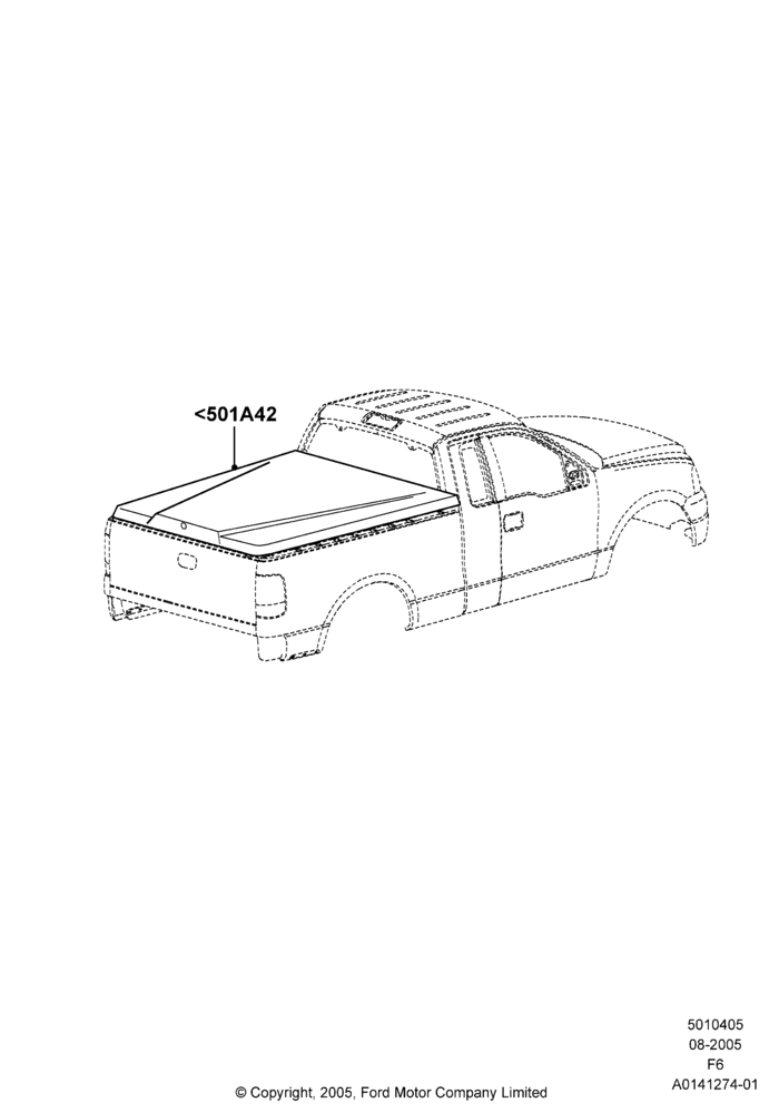 Схема Кузов пикапа и тент, Less Pickup Side Rails, Lincoln Mark LT, With 5.5' Styleside Box, Accessory, Leer One-Piece Fiberglass Hard Tonneau Cover; 31.08.2005–13.08.2007