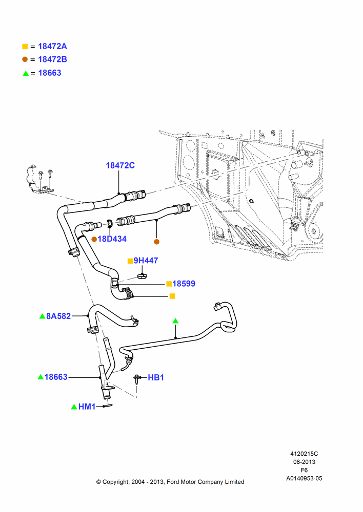 Схема Шланги отопителя, 4.2L V6 12v OHV EFI; 23.08.2004–18.08.2008
