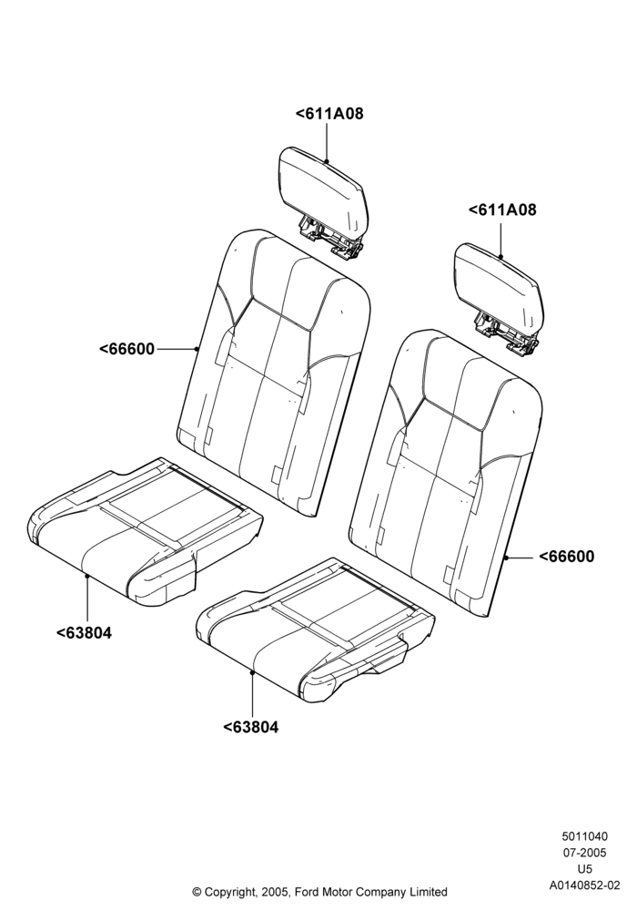 Схема Rear Seat Covers, With Third Row Power Folding Seat; 19.07.2005–25.06.2007