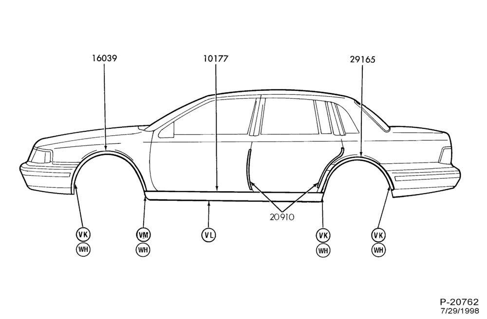Схема LINCOLN CONTINENTAL -- ROCKER PANEL AND WHEEL LIP MOULDINGS