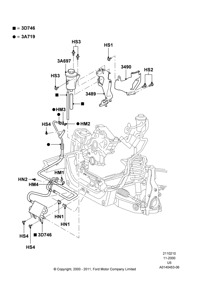 Схема Supply & Return Hoses - Power Strg, 4.6L 3V V8, RHD 4WD (PTD), Romeo 4.6 SOHC EFI; 13.11.2000–16.12.2010