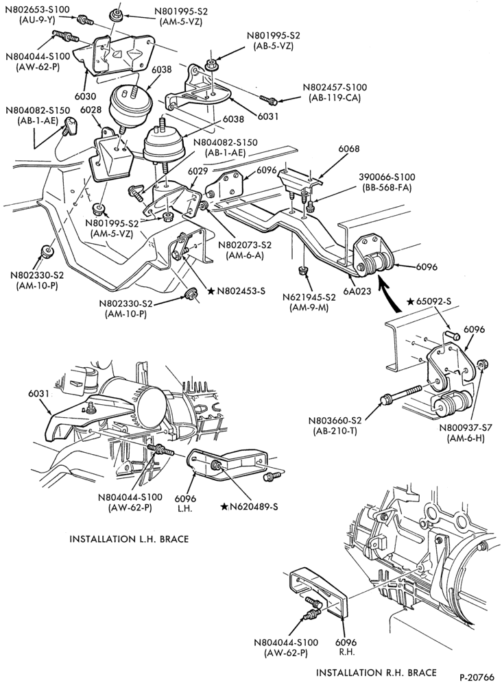 Схема 4 CYL. 1983/88 2.0L (122 C.I.D.) AND 2.3L (140 C.I.D.) - GAS-Engine supports  -R-A/T-4 cyl.-M/T-4 cyl-140 (2.3L)