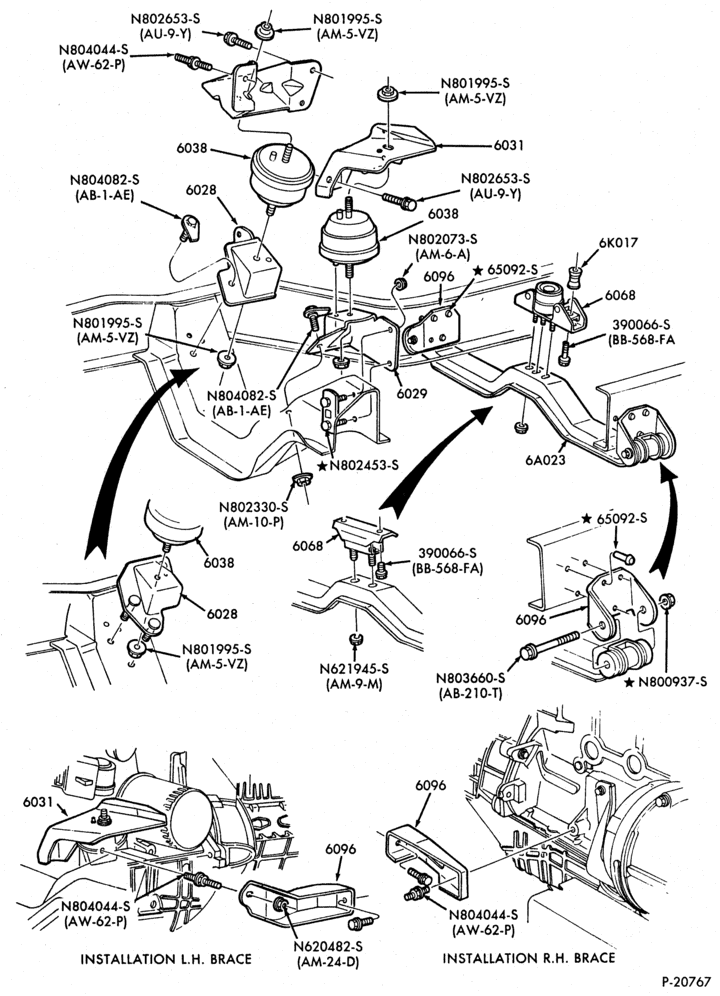 Схема 4 CYL. 1983/88 2.0L (122 C.I.D.) AND 2.3L (140 C.I.D.) - GAS-Engine supports -R-A/T-4 cyl.-140 (2.3L)