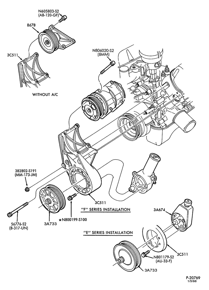 Схема AIR CONDITIONING-Compressor installation - integral - 8 cyl. 5.0L & 5.8L-U150