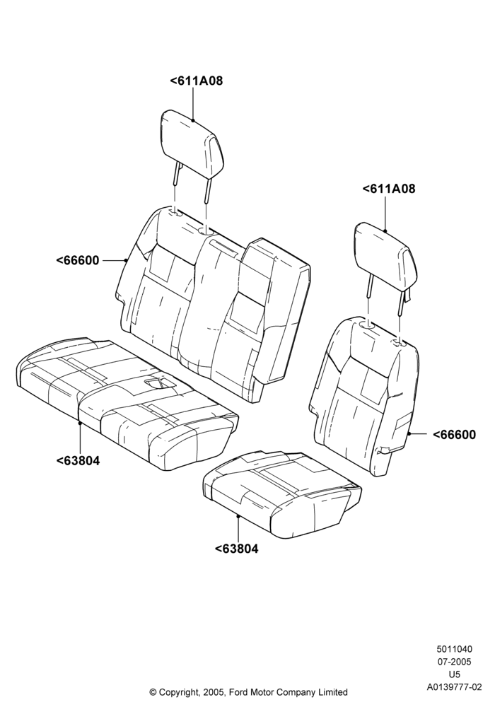 Схема Rear Seat Covers, Sec Row 60/40 (3 P)-Easy Entry; 19.07.2005–25.06.2007