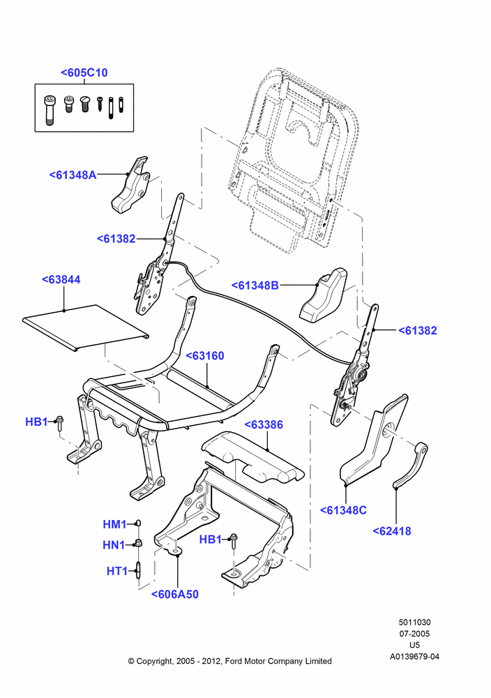 Схема Основание заднего сиденья, 2nd Row 60/40 (3 P) Folding Seat, 40% Seat, LH; 19.07.2005–16.12.2010