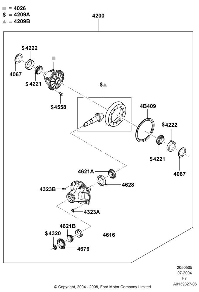Схема Редуктор заднего моста — компоненты, Ford 550 Series, Ford 450 Series, Rear Axle Limited Slip Differential; 19.07.2004–18.12.2006