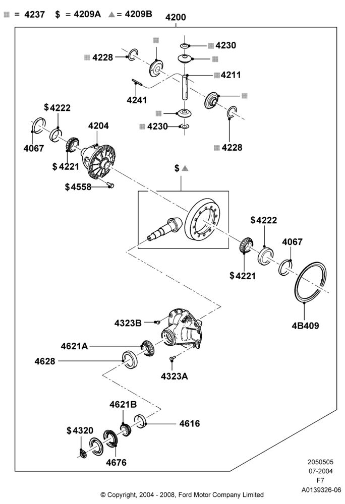 Схема Редуктор заднего моста — компоненты, Ford 550 Series, Ford 450 Series, Rear Axle Less Limited Slip Diff; 19.07.2004–18.12.2006