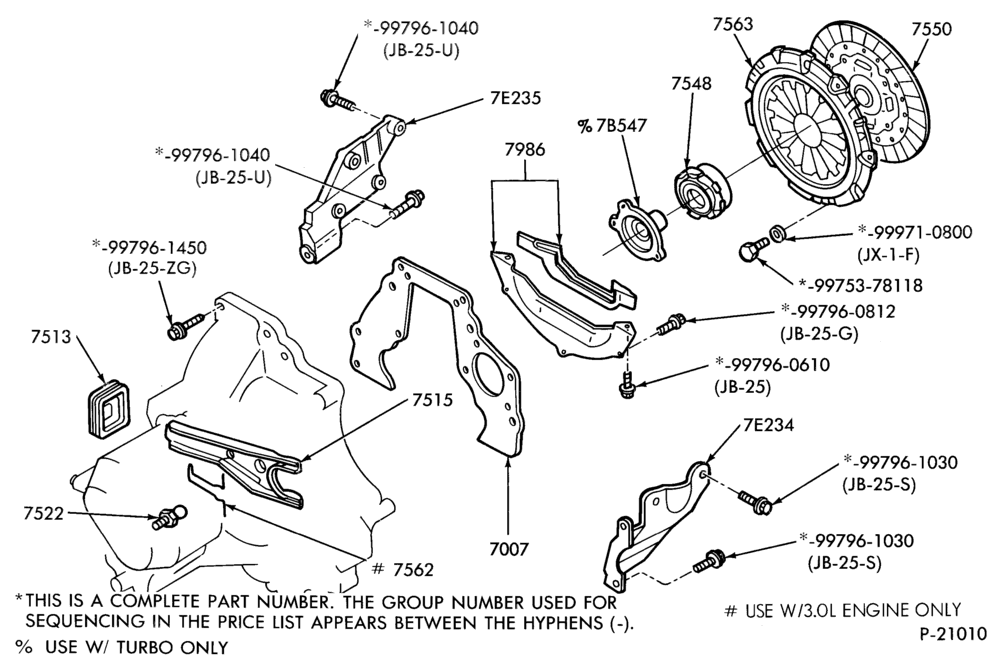 Схема EXTERNAL PARTS-Clutch plate, pressure plate, housing & flywheel - 4 cyl. 2.2L-All