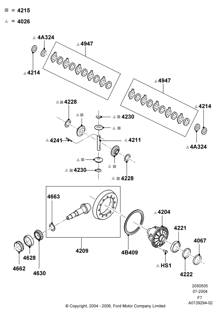 Схема Редуктор заднего моста — компоненты, Ford 250 Series, Rear Axle Limited Slip Differential; 19.07.2004–18.12.2006