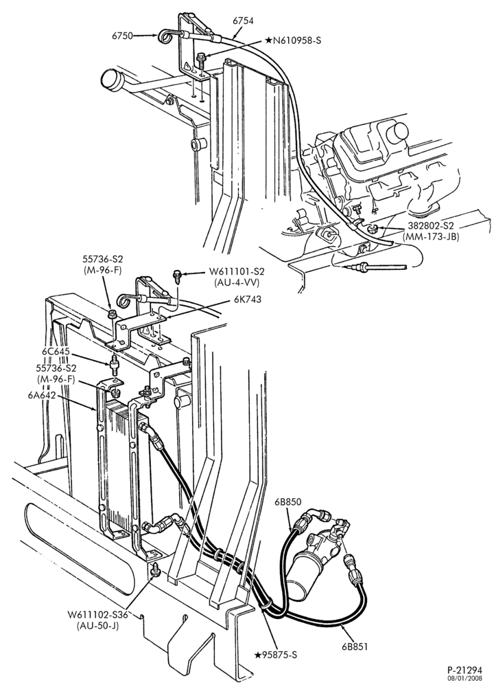 Схема 8 CYL. 7.5L (460 C.I.D.)-Oil cooler and oil level indicator F53-stripped chassis
