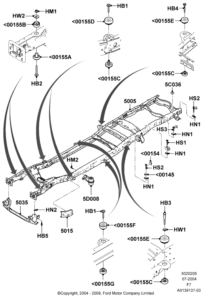 Схема Рама шасси, Wide Frame (Pickup), Crew Cab; 19.07.2004–18.12.2006