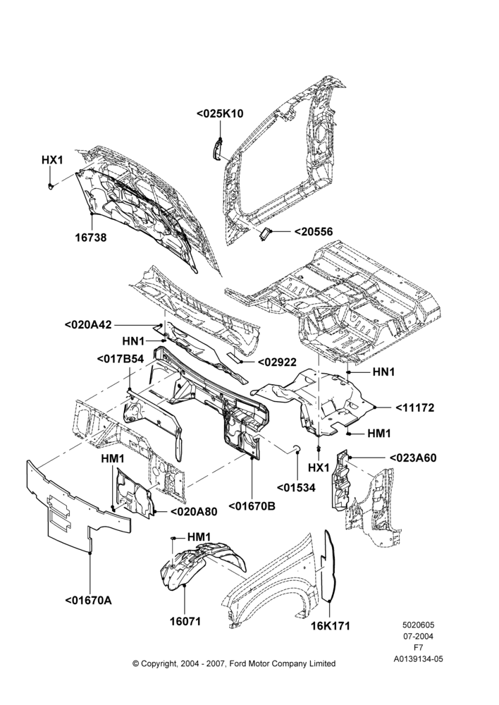 Схема Шумоизоляция — перед, 6.0L OHV Diesel V8; 19.07.2004–18.12.2006