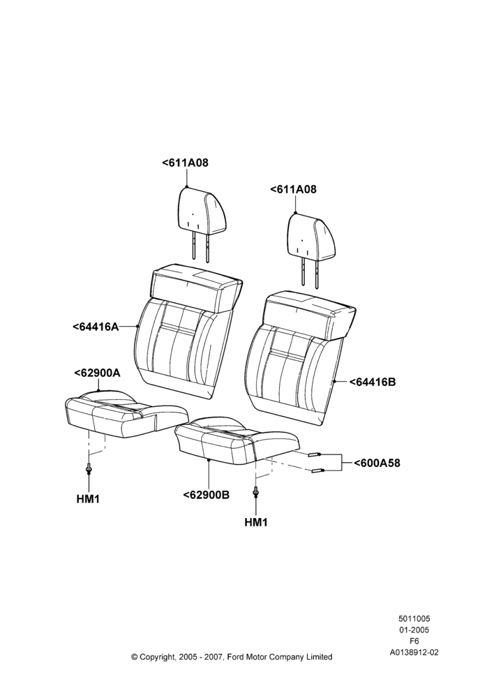 Схема Обивка передних сидений, Bucket Type Front Seat, Crew Cab, Lincoln Mark LT; 31.01.2005–14.08.2006